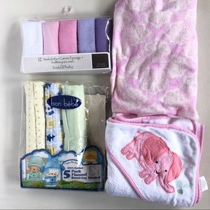 Receiving Blanket, Washcloths, Hooded Bath Towel